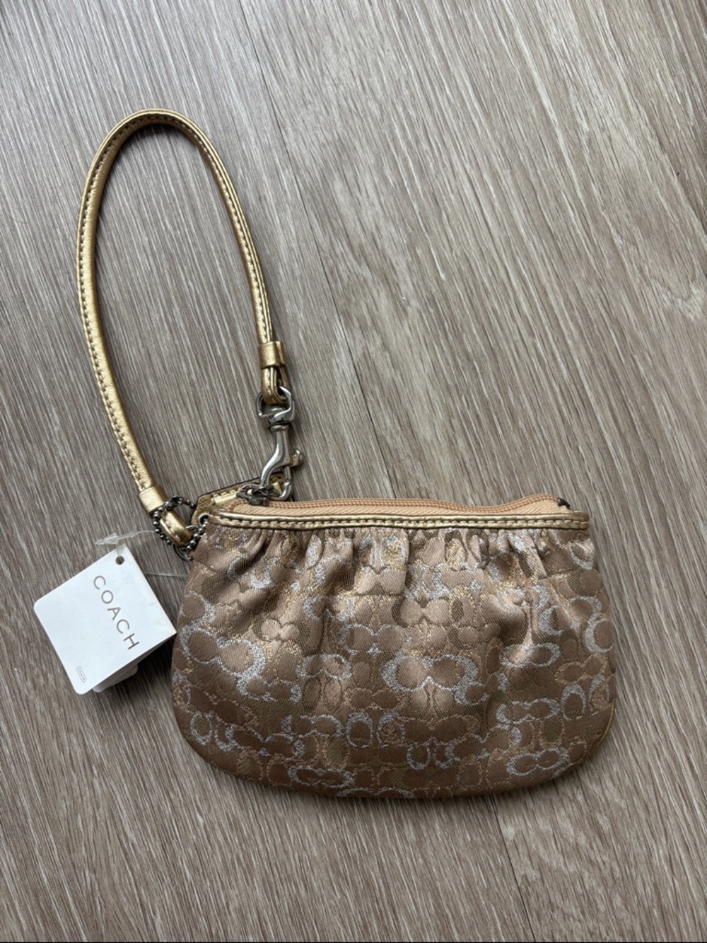 Coach Gold Metallic Signature Wristlet Pouch